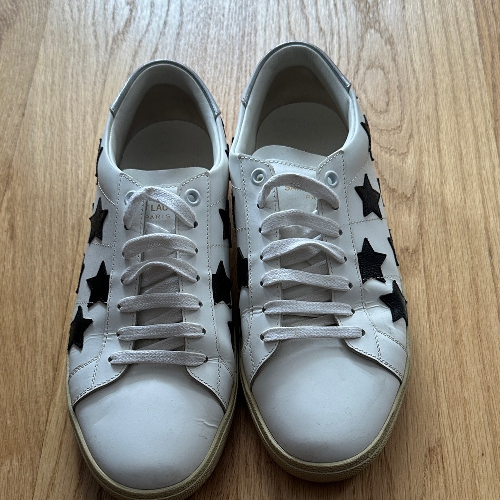 Saint Laurent White and Black Star Sneakers - Picture 2 of 5